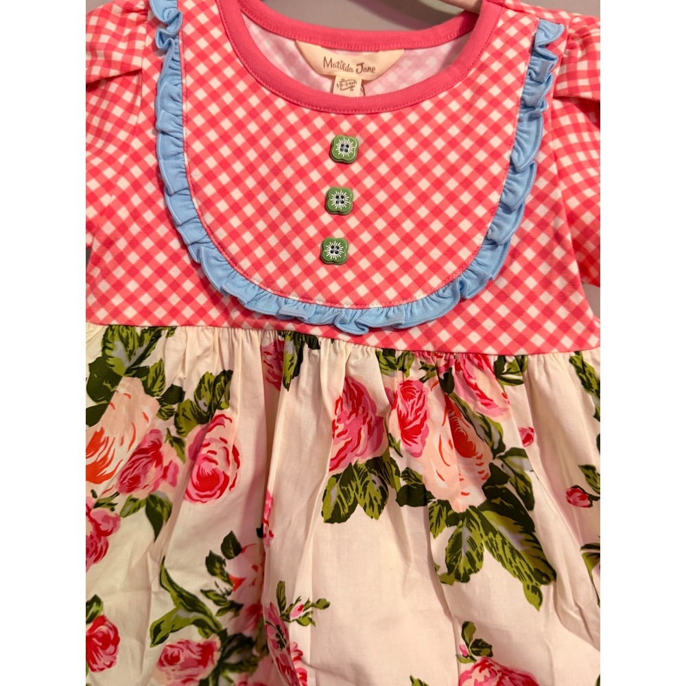 Matilda Jane Girls Pink Gingham Floral Ruffle Dress Size 12-18 Months - Picture 2 of 4
